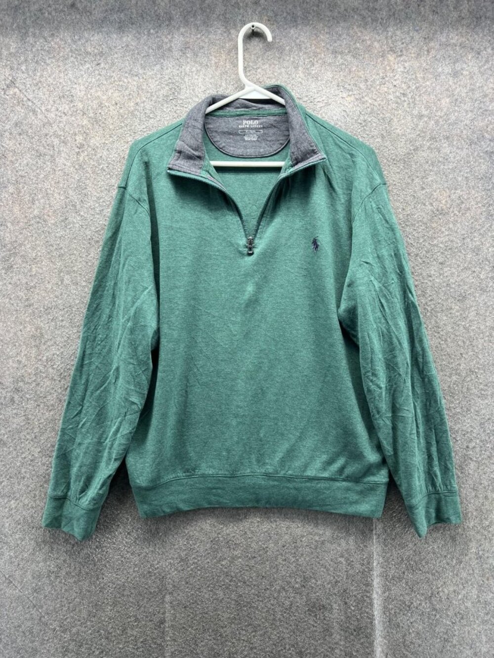 Polo Ralph Lauren Sweatshirt Mens Medium Green 1/4 Zip Jersey Pullover Logo
